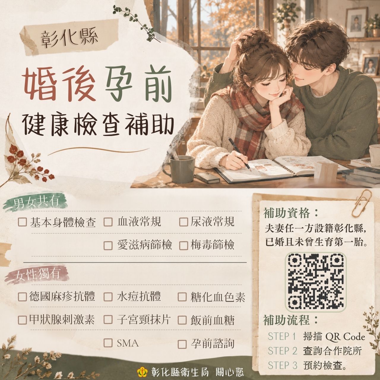 彰化縣【婚後孕前健檢補助】宣傳圖片
